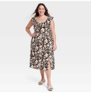 AVA & VIV x Target Dress Size 2X Midi Linen Blend Ruffle Floral Plus Curvy NWT